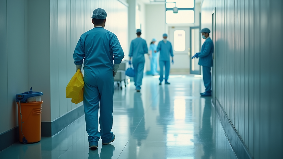 High-angle view of a cleaning team preparing for a session