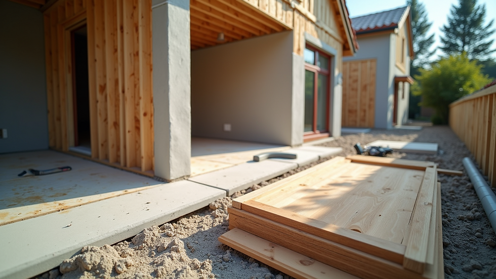 High angle view of construction materials on a renovation site