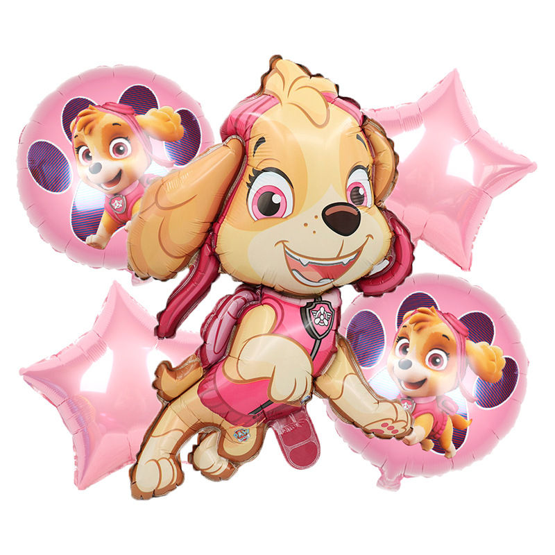 Thumbnail: Skye Paw Patrol balloons: Pink star and paw print foil balloons