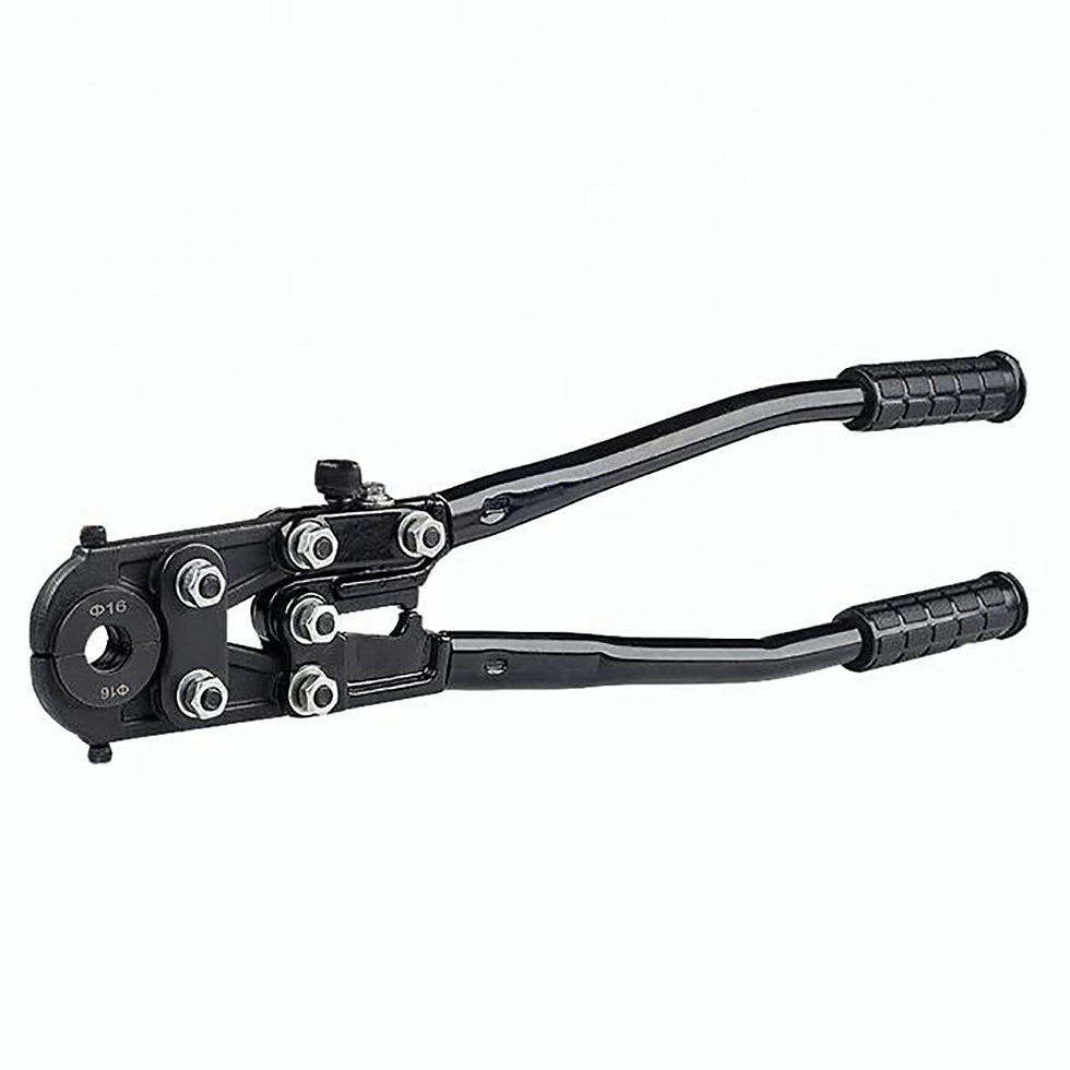 الصورة المصغرة: Black pipe cutter labeled "Hongchings Store," featuring the CW-1626 Manual Pipe Crimping Tool for PEX applications.