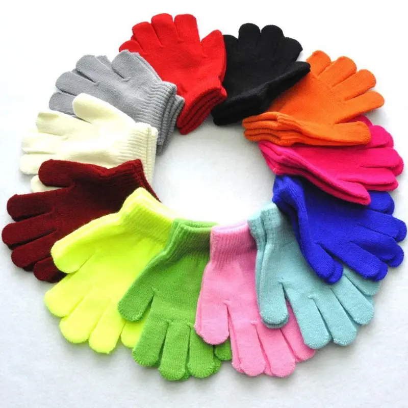 Colorful knit gloves arranged in a circle
