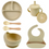 Thumbnail: Beige silicone baby feeding set: plate, bowl, cup, spoon, fork, bib