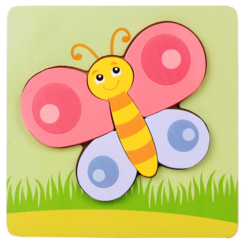 Thumbnail: Wooden butterfly puzzle with vibrant colors, child's educational Montessori toy.