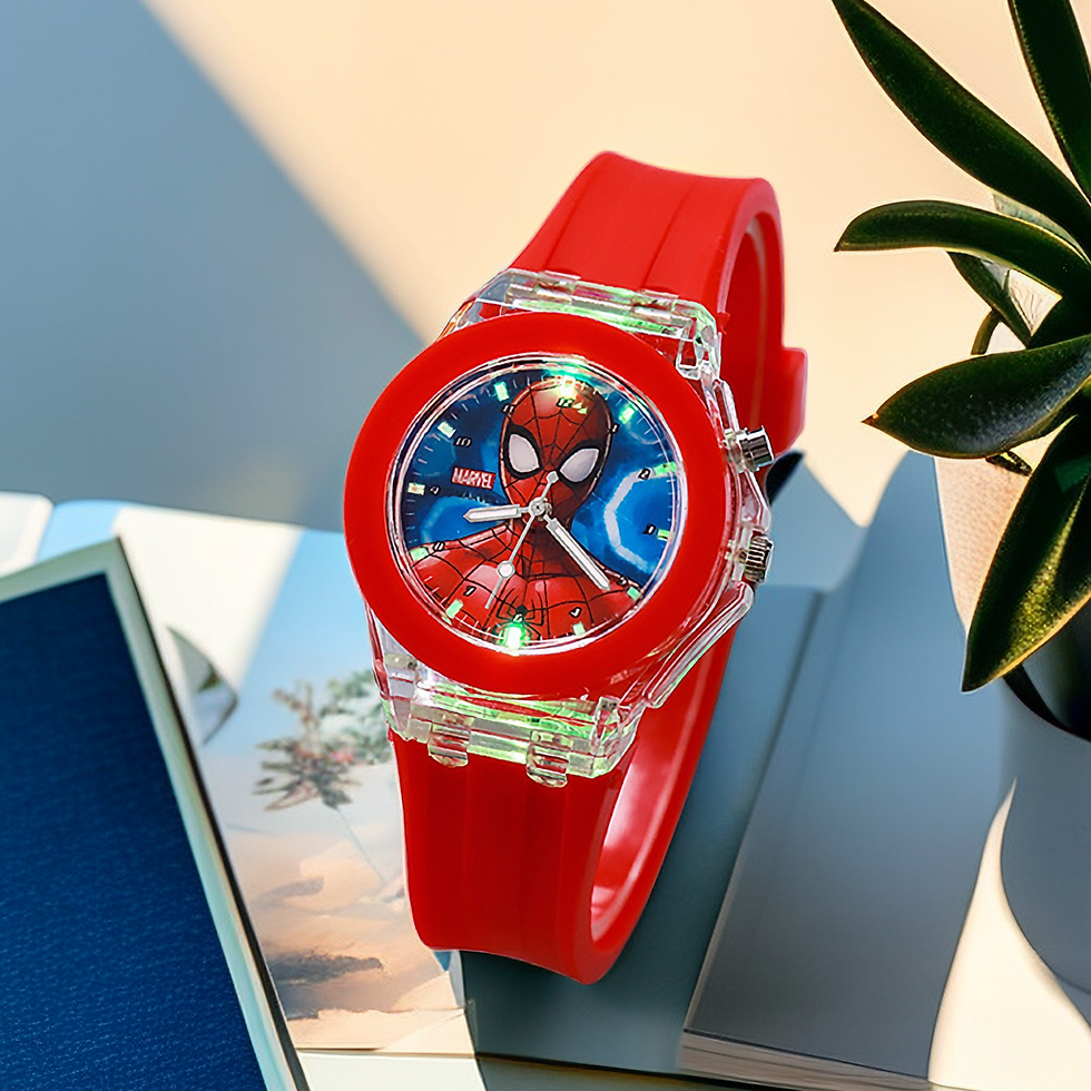 Thumbnail: Red Spider-Man watch on white surface. NanaPouchKids style and design.