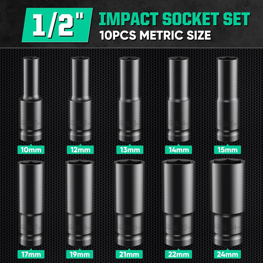 Miniaturbild: 1/2" Impact Socket Set: 10pcs Metric Size
