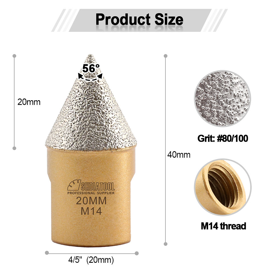 Küçük resim:  Three diamond cutting tools in varying sizes: 20mm, 35mm, and 50mm, featuring M14 vacuum brazed designs.