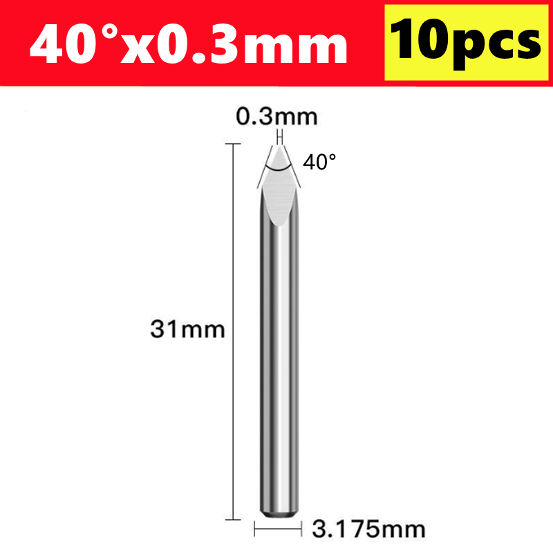 縮圖：CNC engraving bit, 40°x0.3mm, 10pcs, 31mm length, PRO TOOL BOX