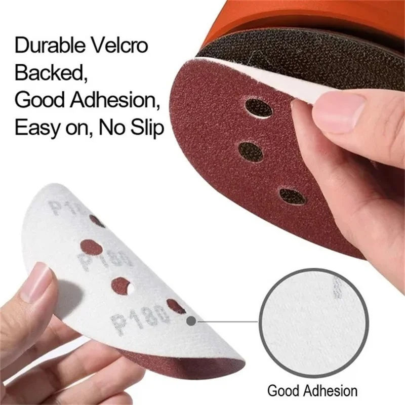 Miniaturbild: A pack of 100 round sanding discs, each 125mm in diameter, designed for sanding surfaces effectively.