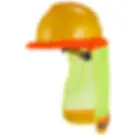 Küçük resim: A yellow fireman's hat against a clear blue sky, symbolizing construction safety and reflective gear.