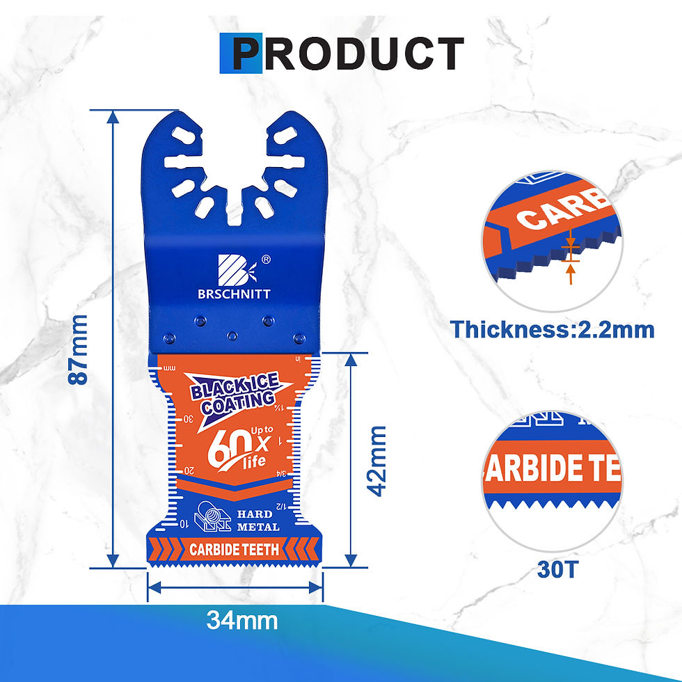 Miniatura: Oscillating saw blade with dimensions and carbide teeth