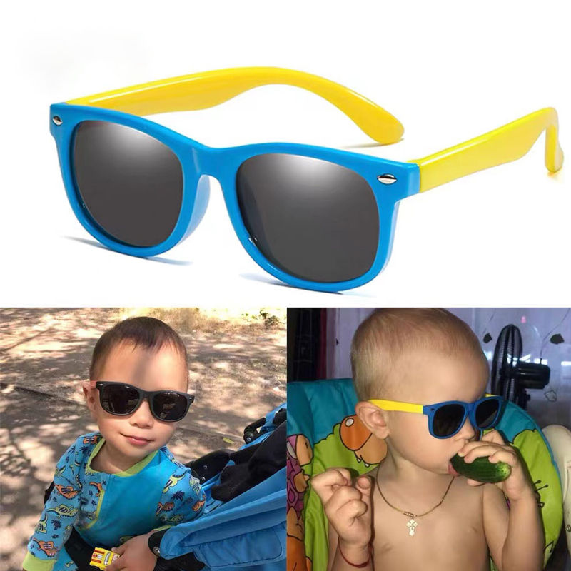 Thumbnail: Blue and yellow sunglasses, two kids wearing shades, NanaPouchKids style.