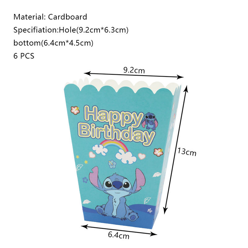 Thumbnail: Popcorn box with Happy Birthday, Stitch cartoon image, Material cardboard, 6 PCS.