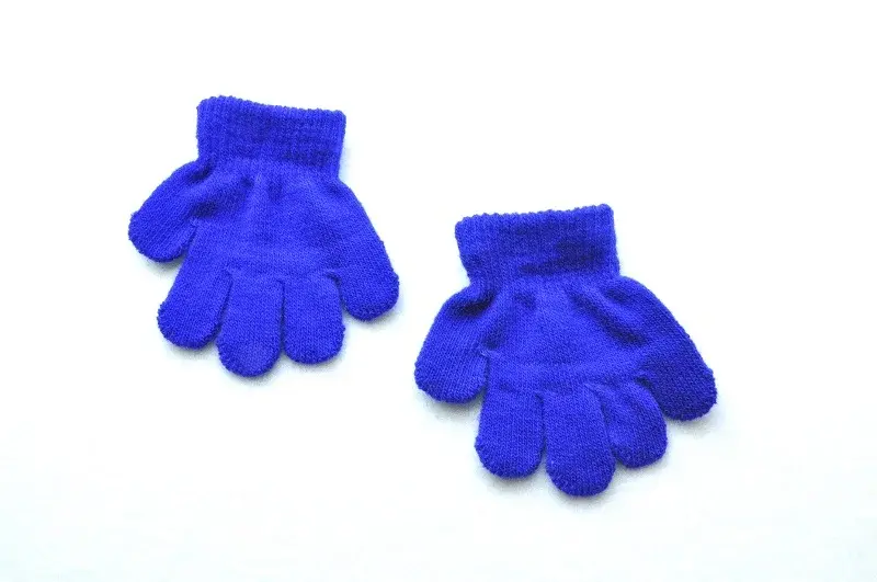 Thumbnail: Pair of blue baby gloves on white surface; perfect for cold weather.