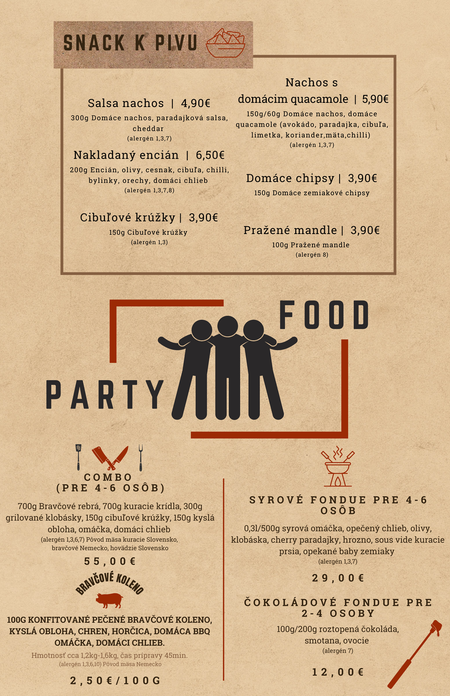 À la carte menu Chilli beer&restaurant Zvolen