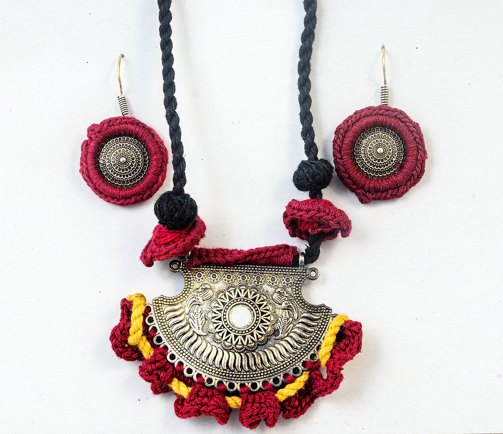 Thumbnail: Natural Crochet (Kodi) Jewellery Set | 1 Necklace +1 Pair Earrings