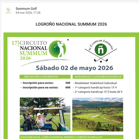 Horario de Salidas Circuito Nacional Summum Golf Logroño 2 de mayo 2026