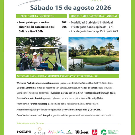 Horario Salidas Mediterraneo Golf Circuito Nacional Summum 15 de agosto 2026