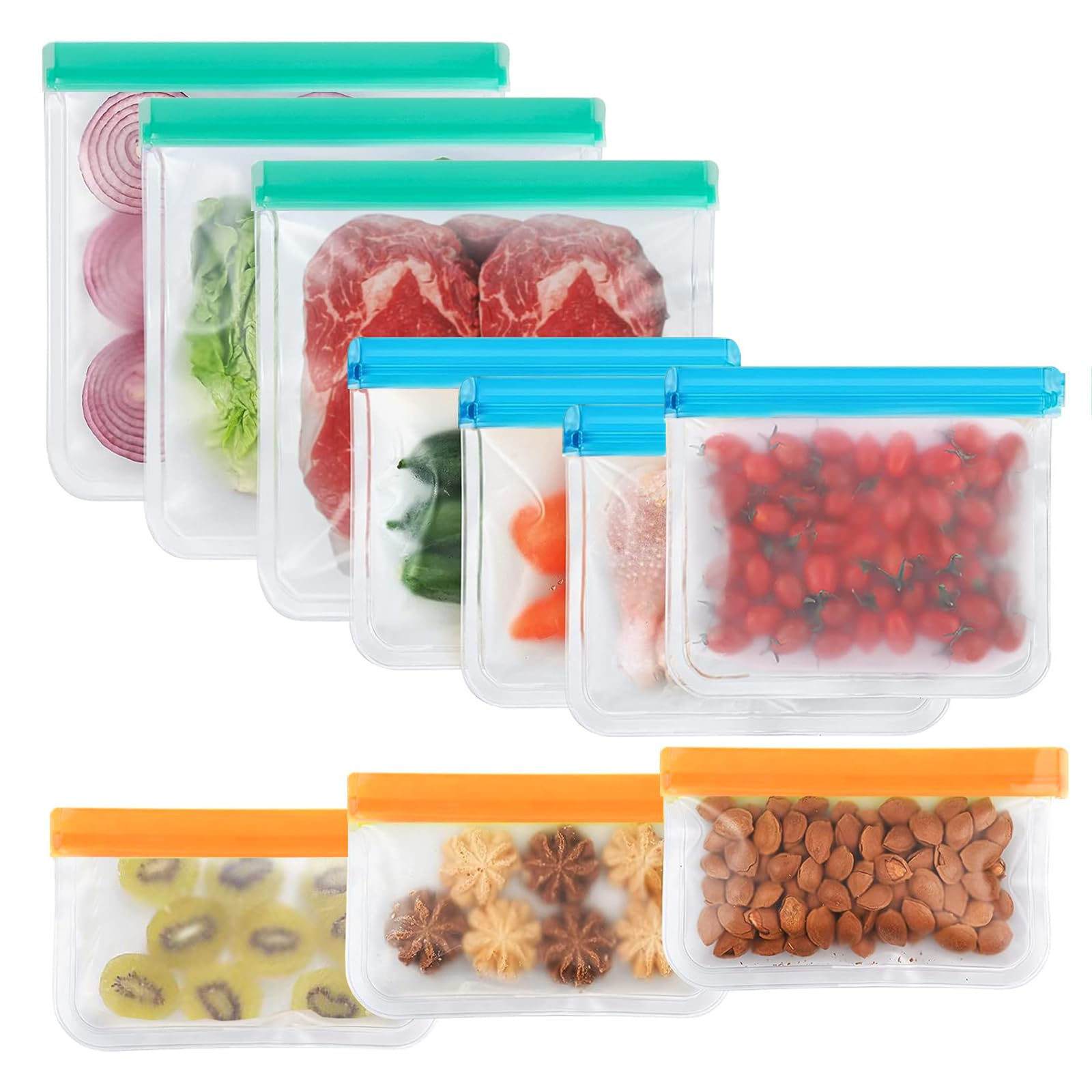 SHUCHUANG 10 Pack Dishwasher Safe Reusable Ziplock Bags Silicone Leakproof Reusa