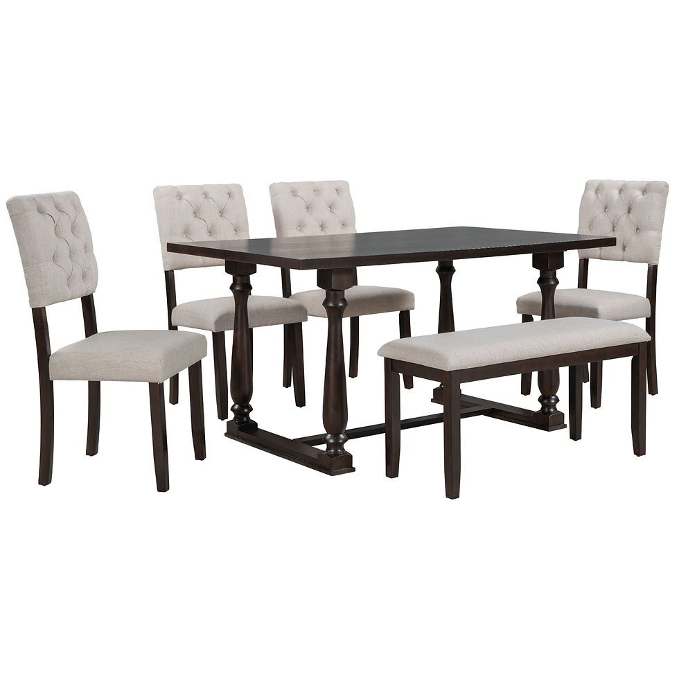 Thumbnail: 6-Piece Dining Table and Chair Set with Special-shaped Legs and Foam-covered Sea