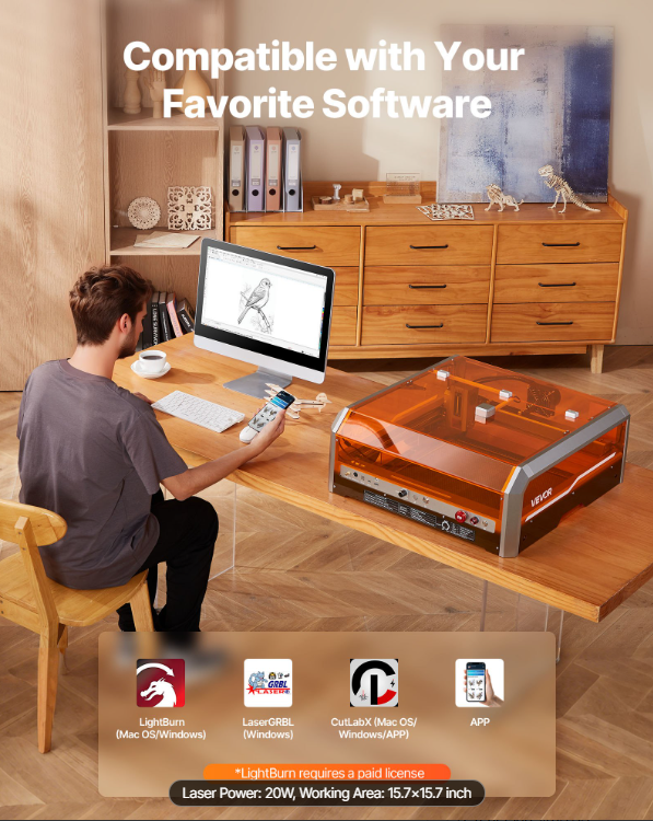 Thumbnail: VEVOR 20W Laser Engraver Machine w/ Enclosure & Camera 15.7” x 15.7”