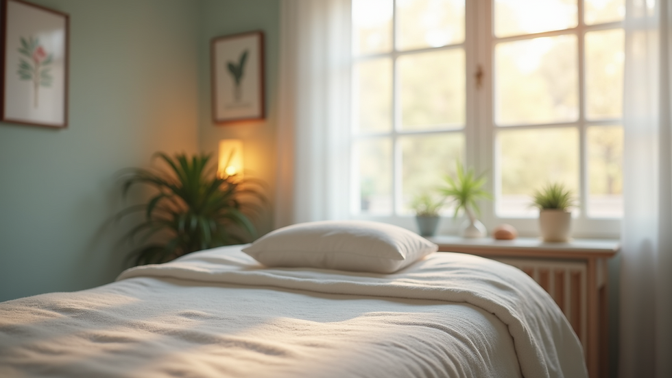 Eye-level view of a serene therapy room with calming decor