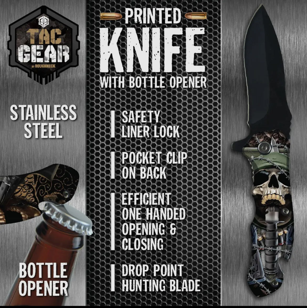 Tac Gear Printed Pocket Knife with Bottle Opener 