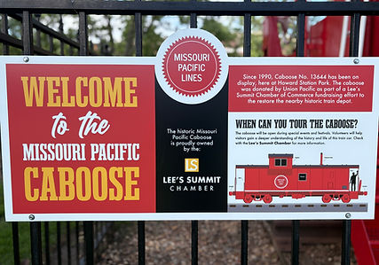 Downtown Lee's Summit train station caboose info sign