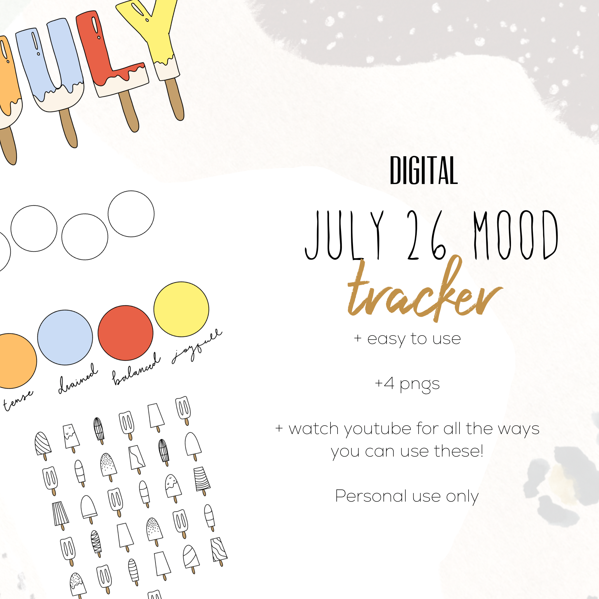 July 26 Mood Tracker Digital Stickers | Self Care Digital Stickers