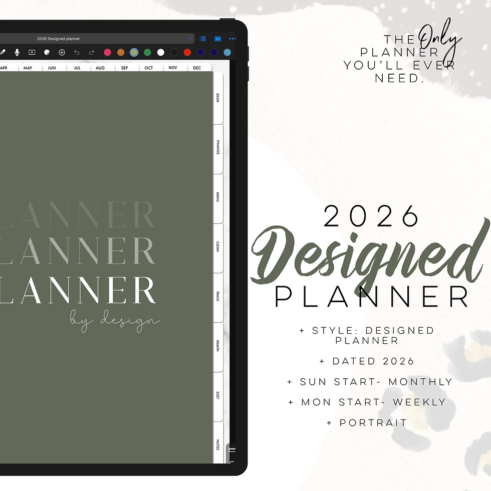 2026 Designed Planner PORTRAIT Hybrid | Sunday start monthly | Monday st