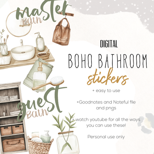 Bathroom Sticker Pinterst Example Boho Bathroom Stickers | Stickers for Goodnotes and Noteful | Fun ...