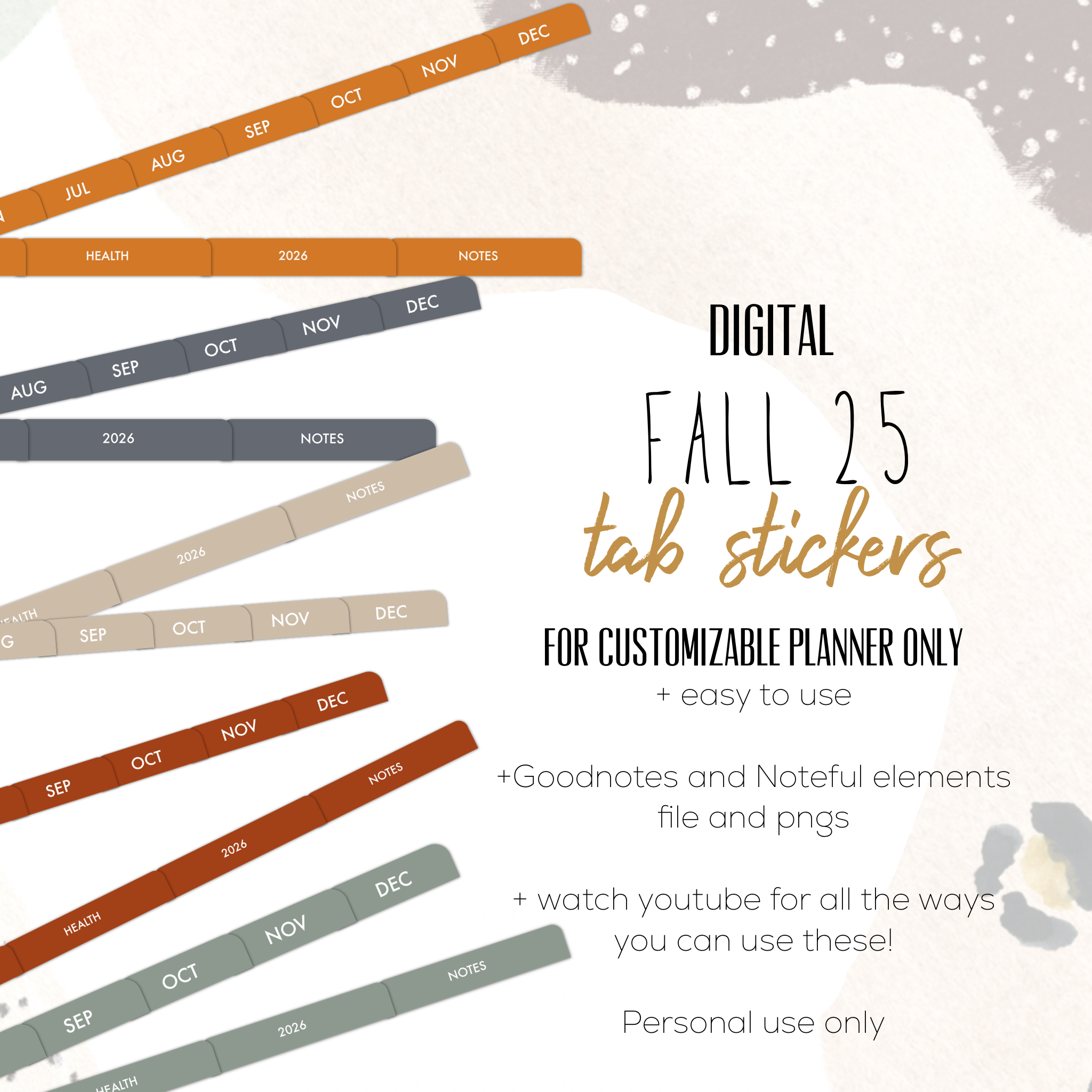Fall Tabs for 2025 Customizable Planners
