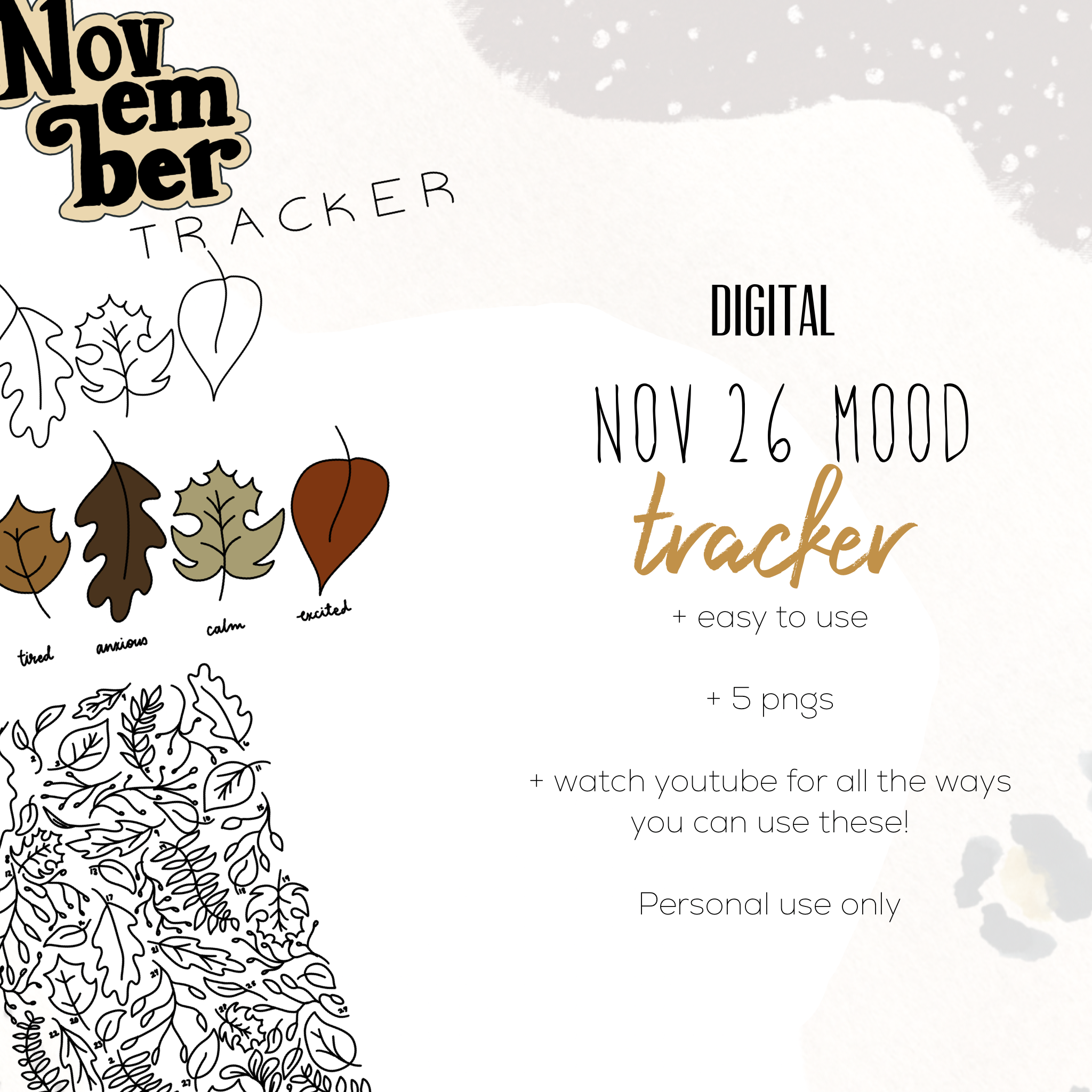 November 26 Mood Tracker Digital Stickers | Self Care Digital Stickers