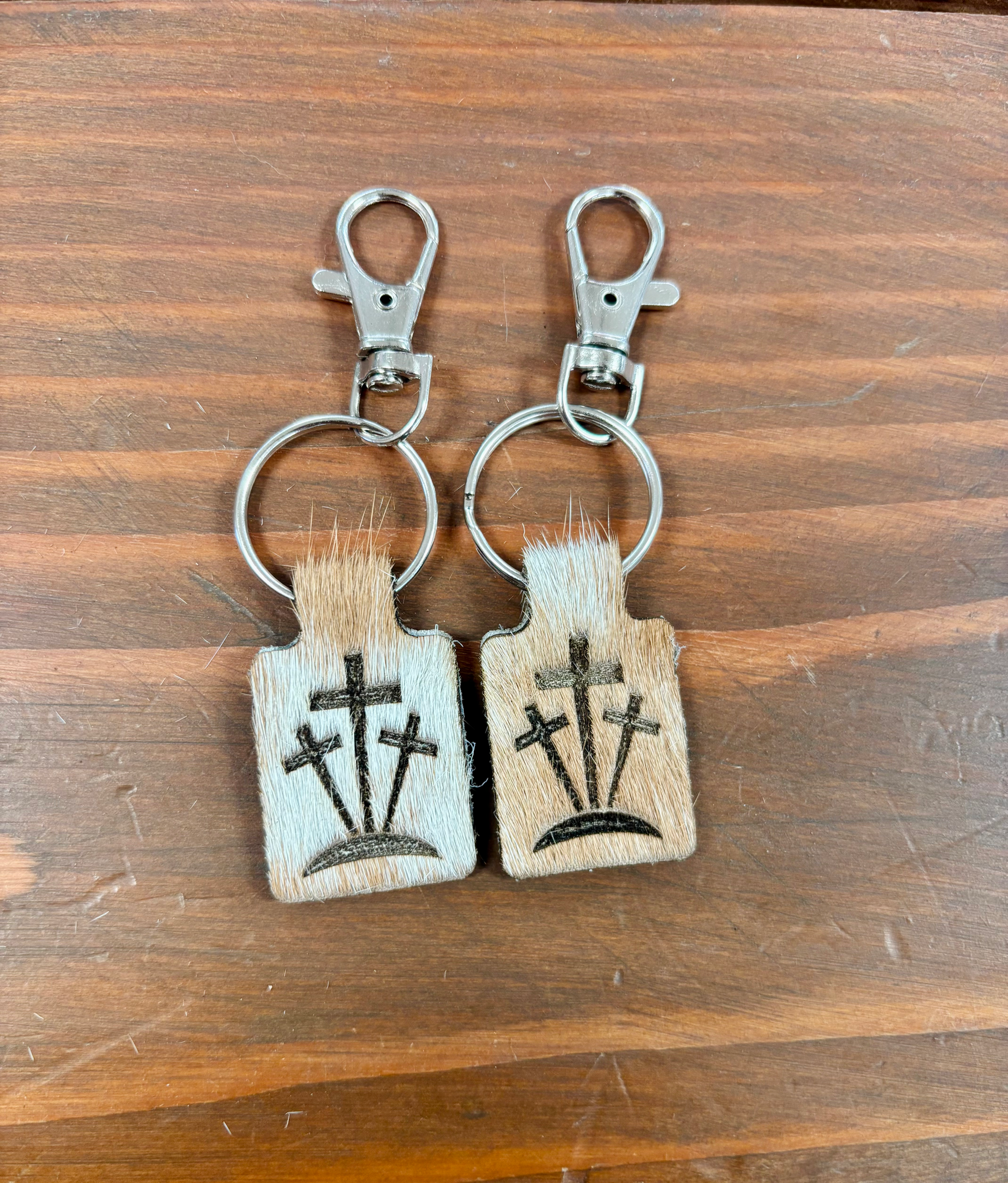 3 Crosses Hair On Hide Keychain 