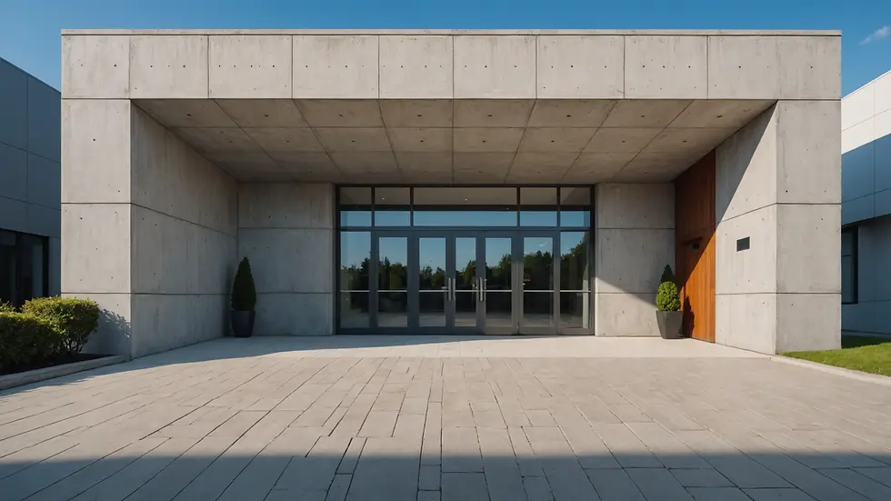 Wide angle view of an elegant concrete entrance with custom coating