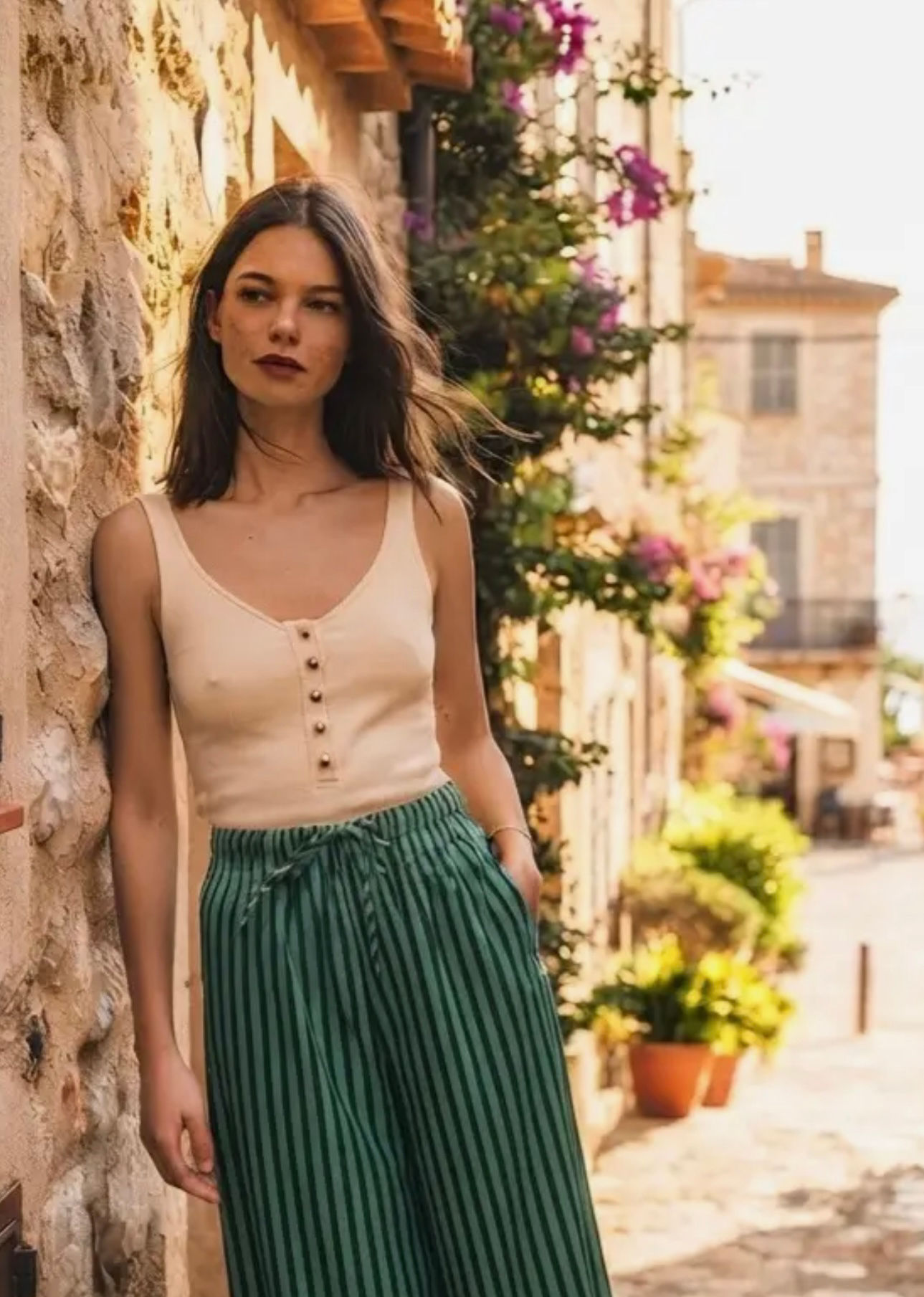 Ève - green striped pants 