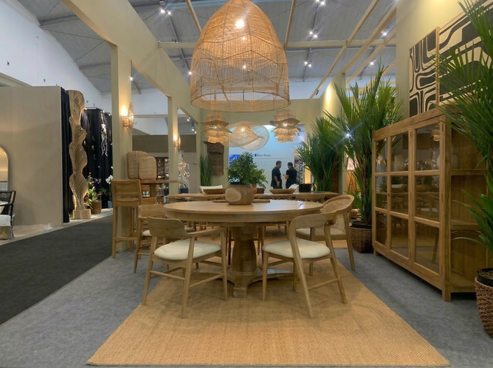 Premium sisal carpet installed at the Santai Furniture booth during IFEX by Global Sekawan Sejahtera