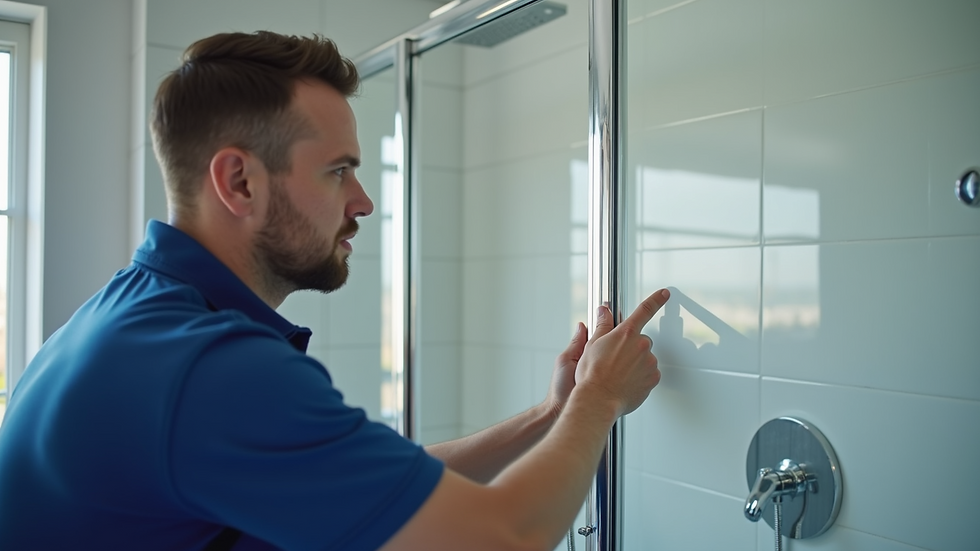 Close-up view of a bathroom fitter installing a modern shower unit