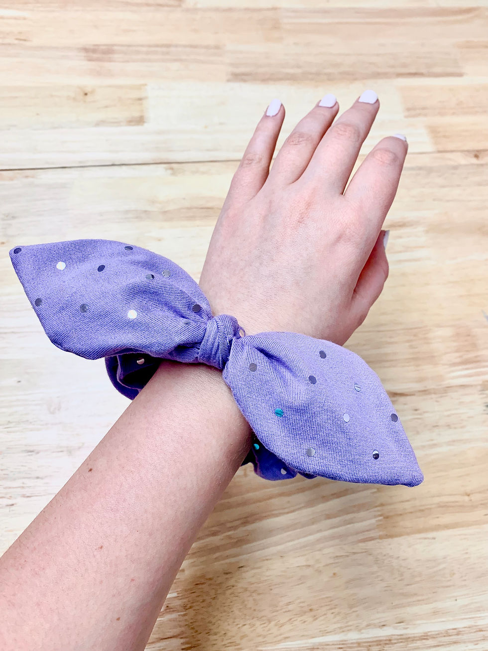 Thumbnail: Purple + Foil Polka Dot Bow Scrunchies