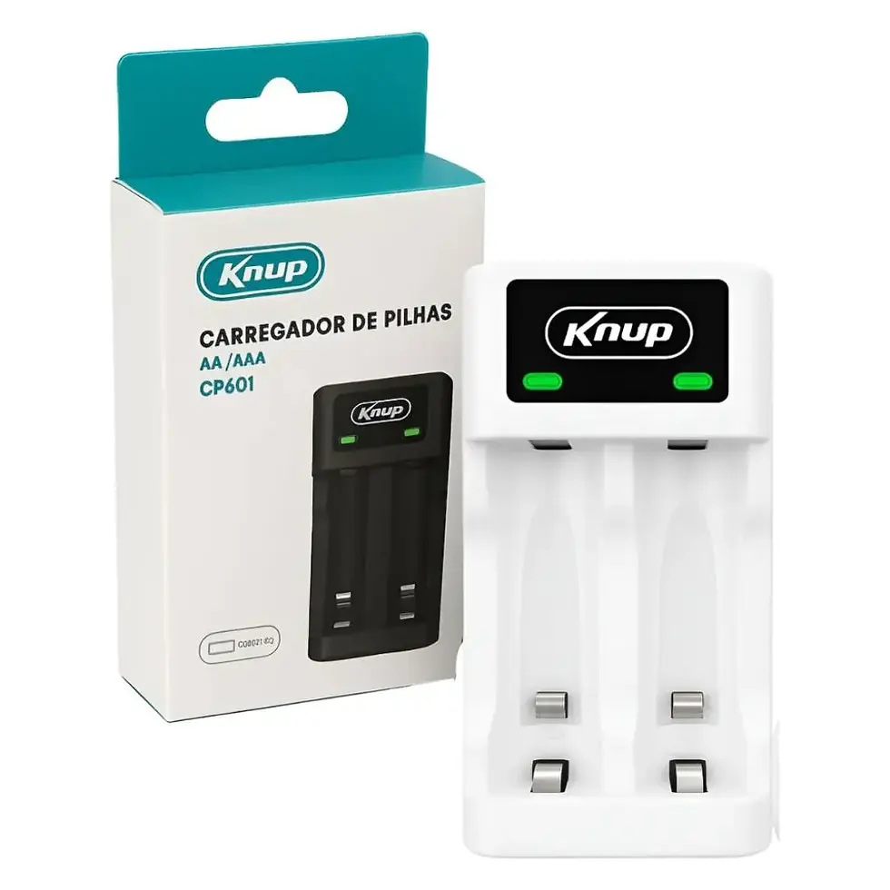 Carregador de Pilhas Knup KP-CP601 – 2 Slots AA/AAA com Indicador LED
