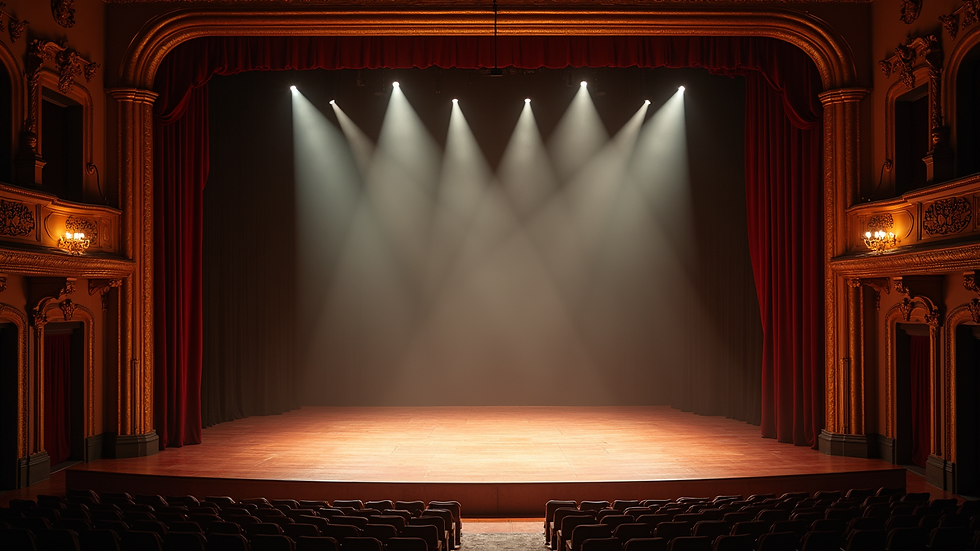 Plano medio del escenario en presentación teatral en Palacio de Bellas Artes