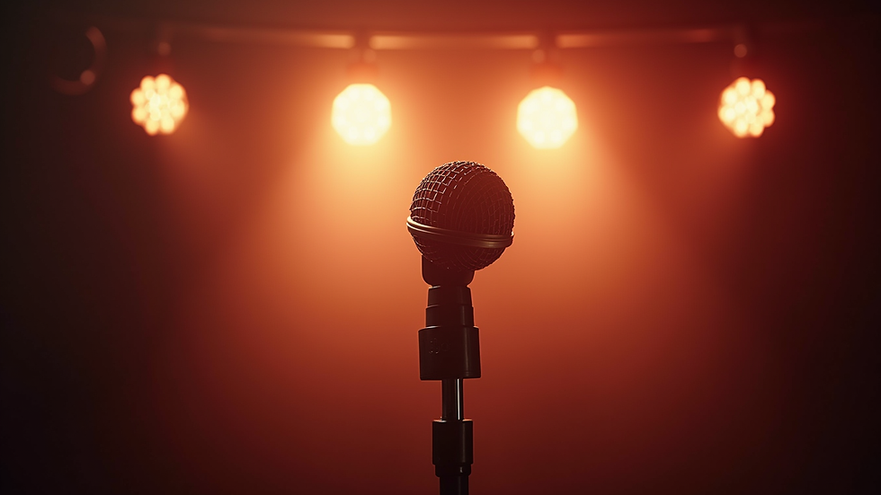 Plano medio de escenario con luces y micrófono listo para concierto