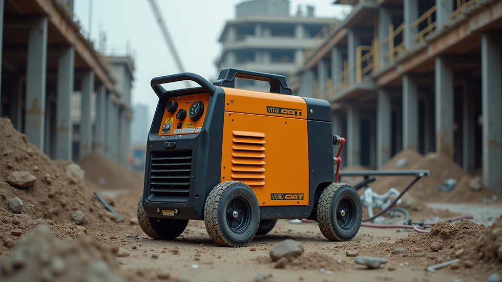 Eye-level view of a portable AGT welding generator on a construction site