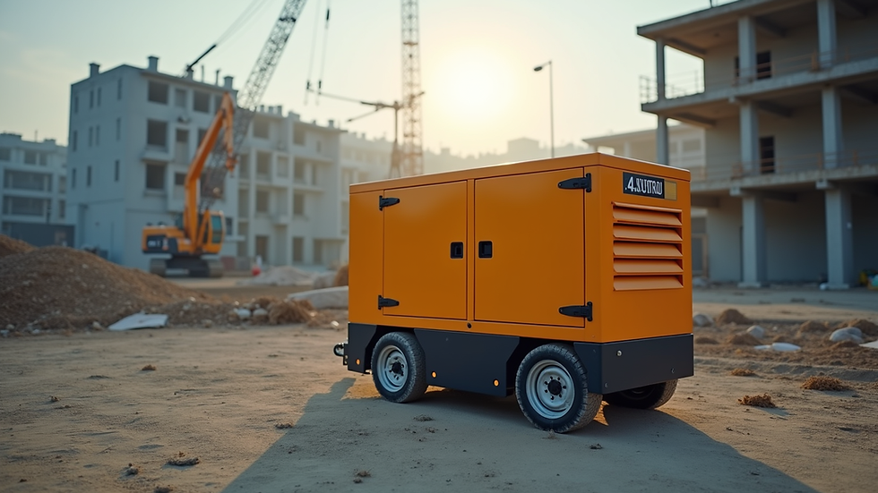 Eye-level view of a compact AGT generator on a construction site