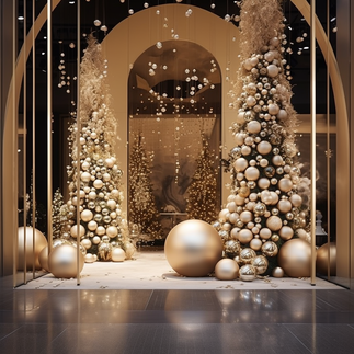 Commercial Christmas decorations featuring oversized glittering spheres