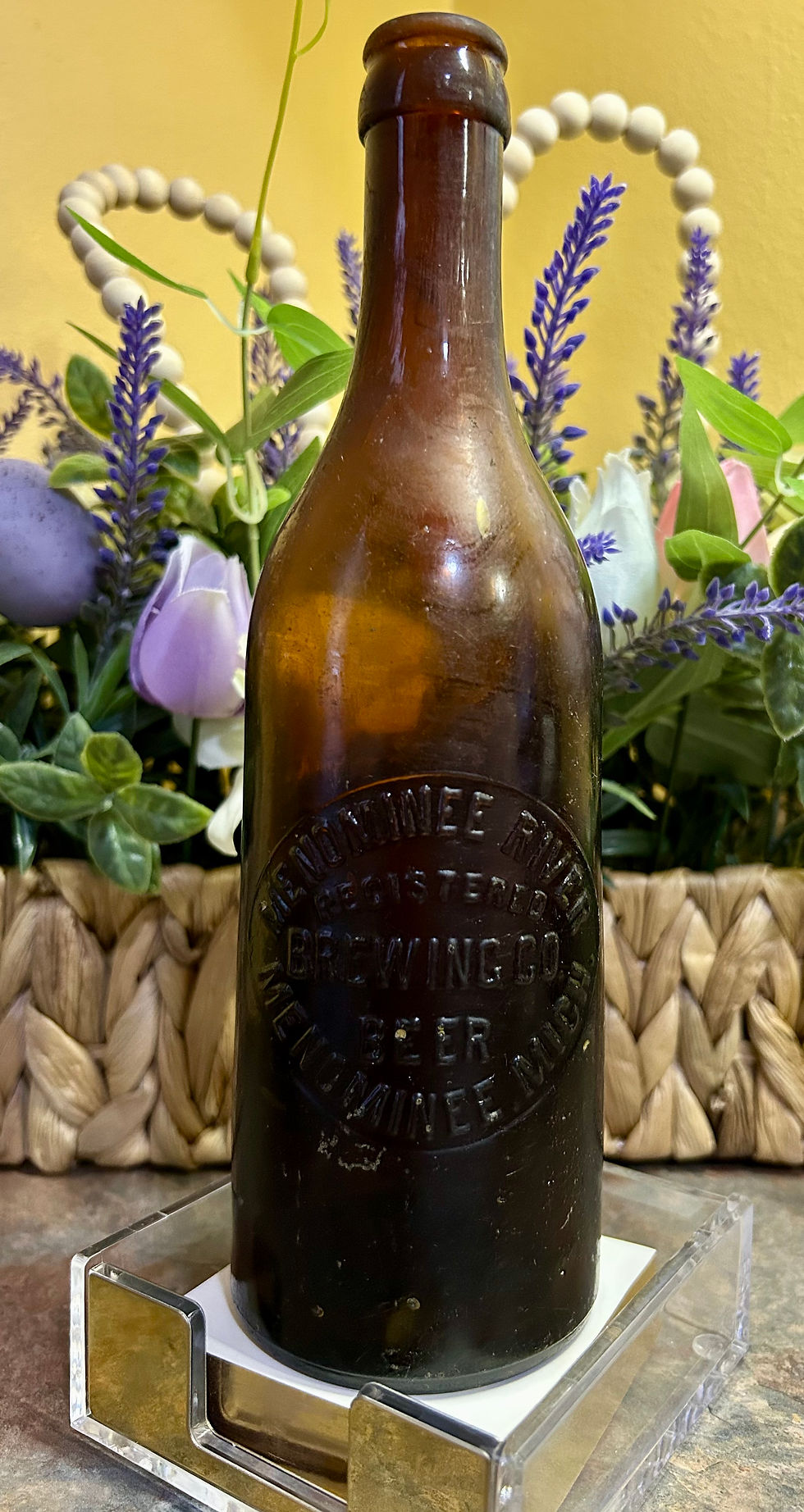 Thumbnail: Gorgeous Antique Menominee River Brewing Brown Glass Bottle