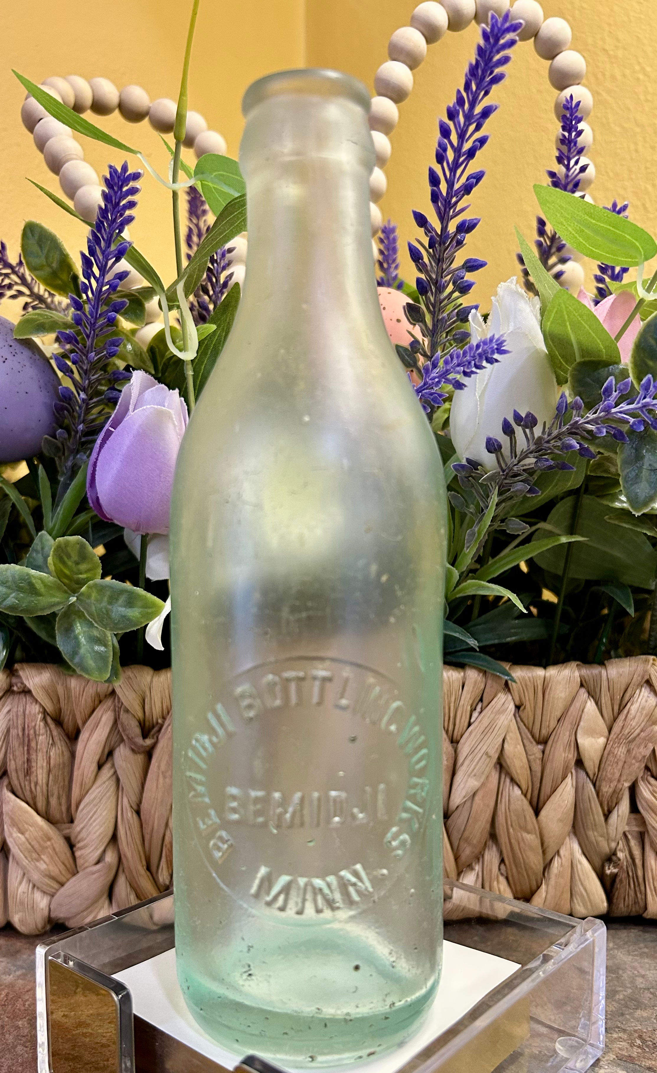 Gorgeous Antique Bemidji Bottling Works Bottle Aqua-Hue Glass