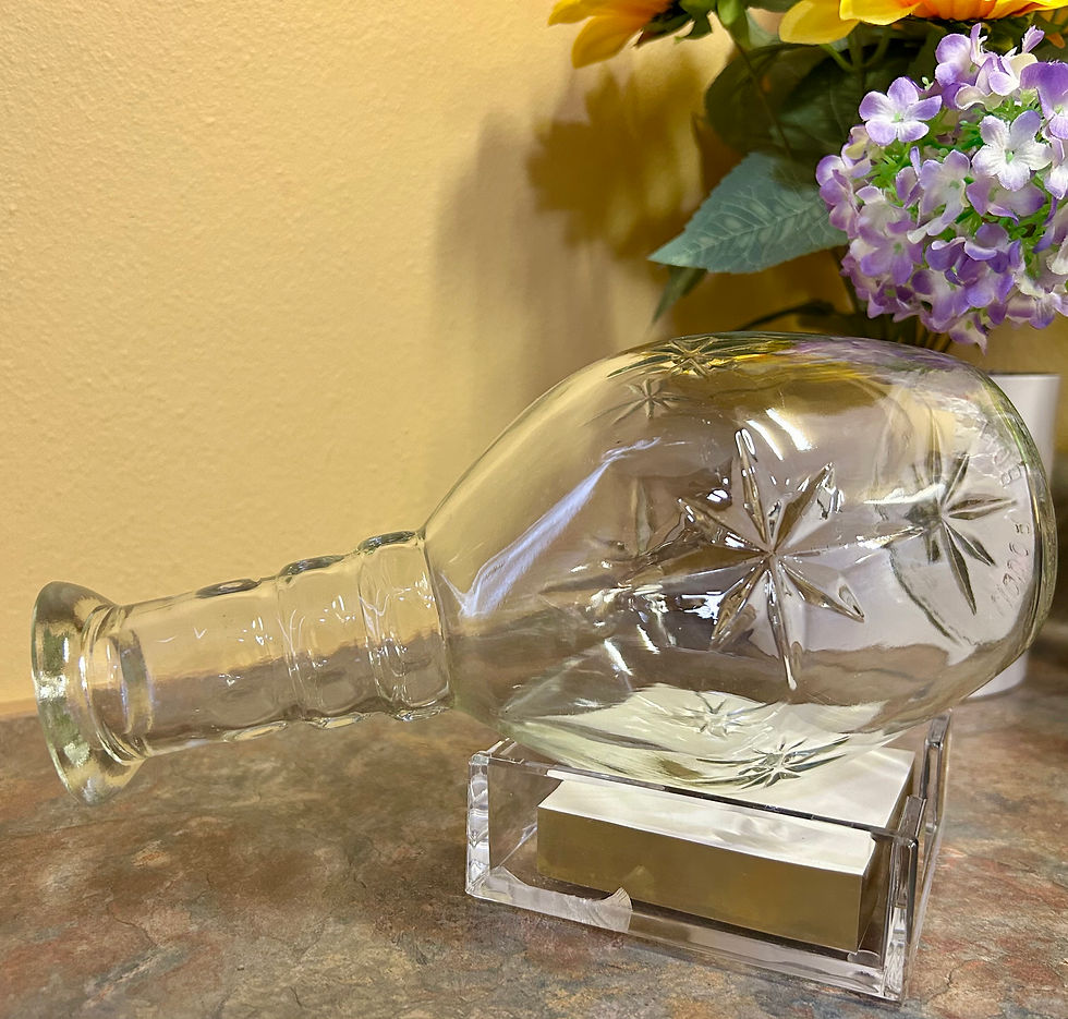Thumbnail: Gorgeous Vintage Clear Glass Liquor Decanter with Star Imprints