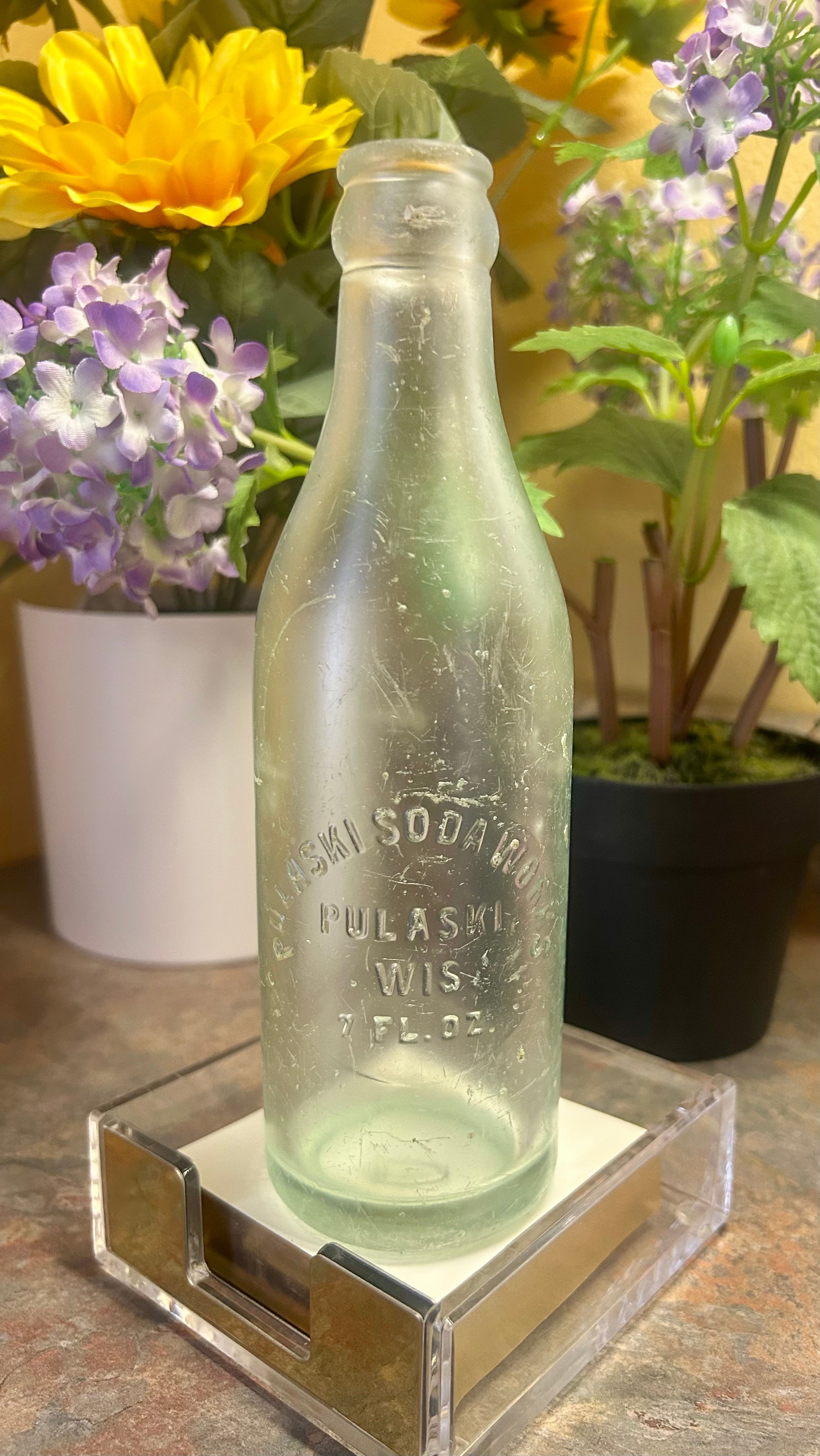 Iconic Pulaski Soda Works Glass Bottle with Green/Aqua Colored Hue