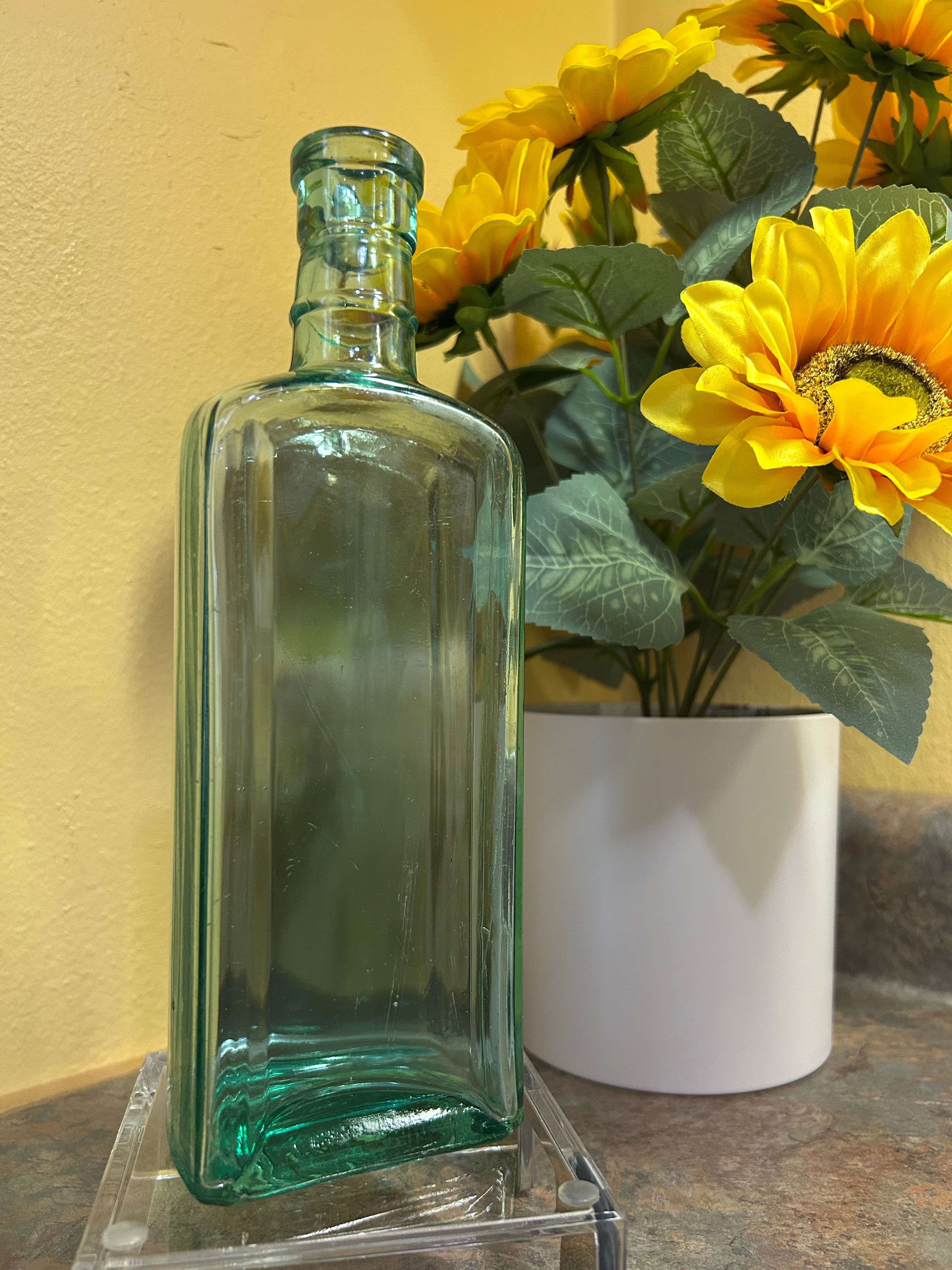 Gorgeous Antique Bluish-Green-Aqua Rectangular Glass Apothecary Bottle