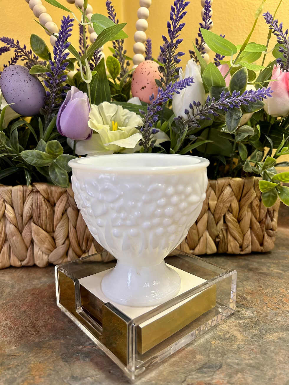 Thumbnail: Gorgeous Milk Glass Footed Bowl with Beautiful Floral Design